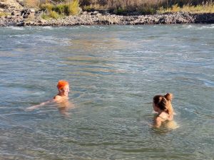 taking a dip in the river